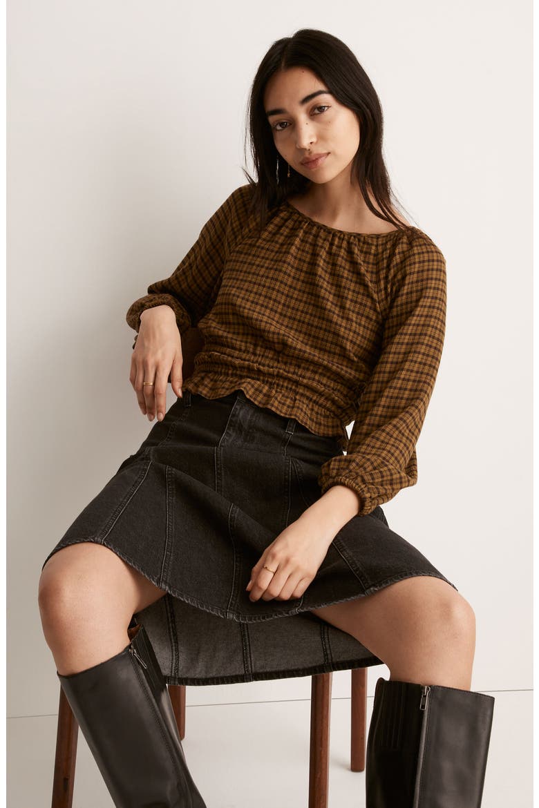 Plaid Tie Back Cutout Top, Alternate, color, SPICED OLIVE