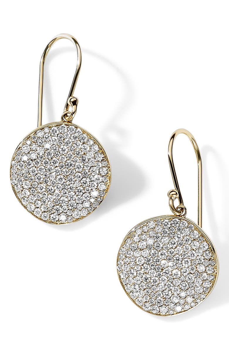 Ippolita Stardust Medium Pavé Diamond Disc Drop Earrings, Main, color, Green Gold