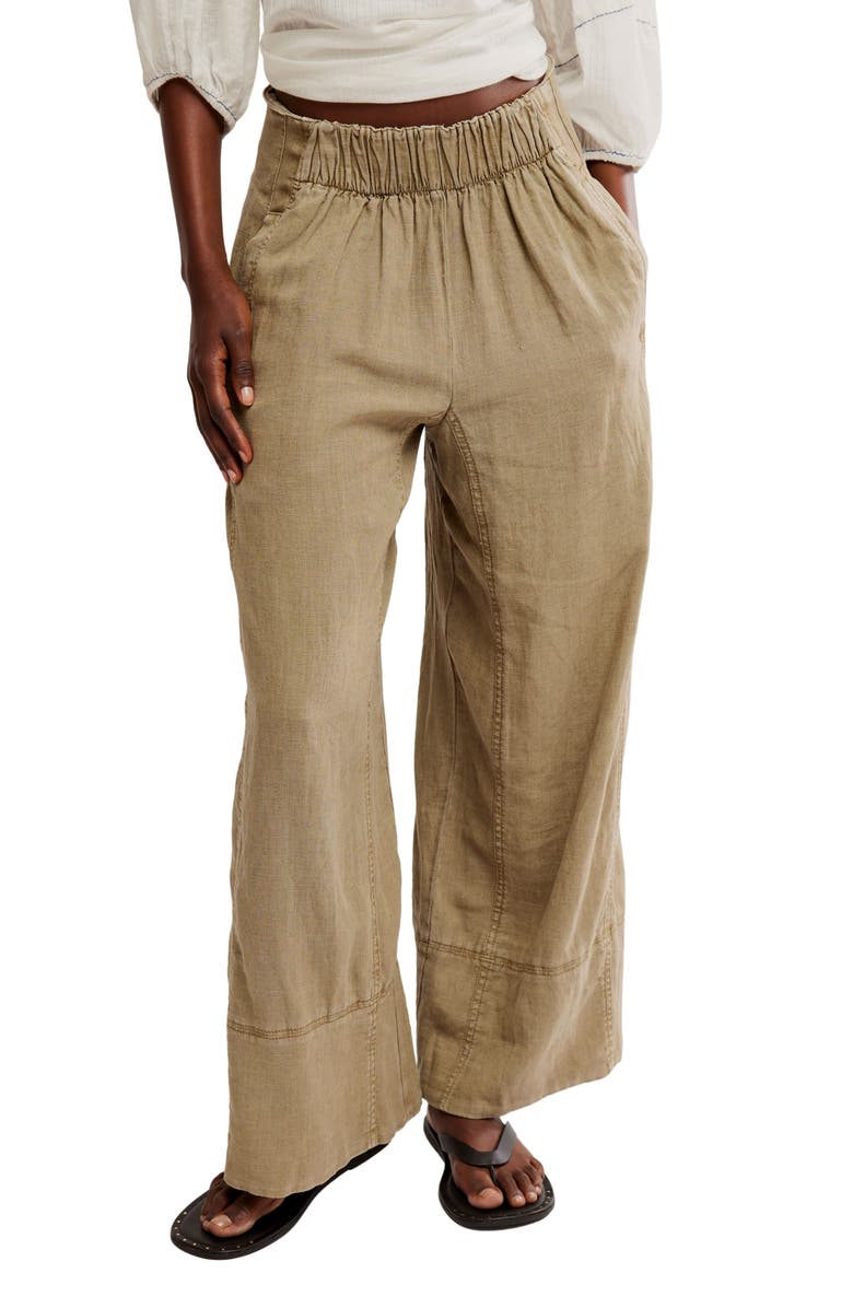 Free People Days End Pull-On Linen Blend Wide Leg Pants, Main, color, Caiman