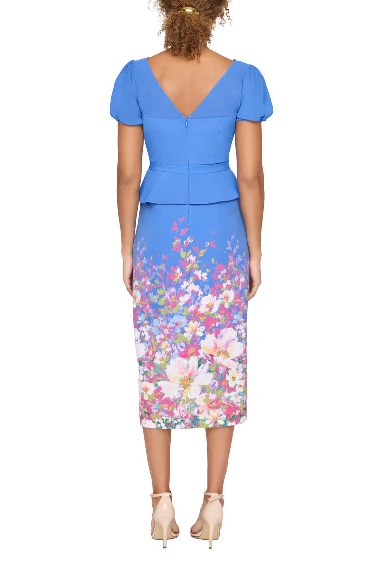 Annabelle Floral Peplum Midi Dress, Alternate, color, AZURE MULTI