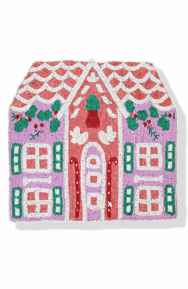 Tiramisu Gingerbread House Beaded Placemat, Main, color, Pink