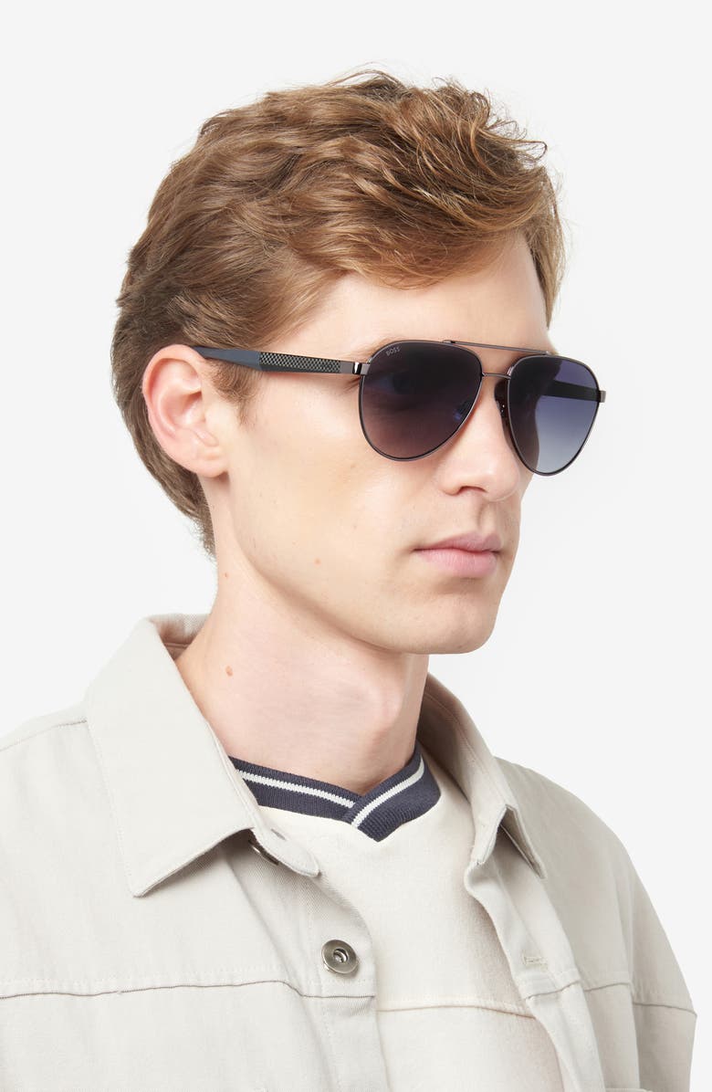 BOSS 60mm Aviator Sunglasses, Alternate, color, Dark Ruthenium Grey