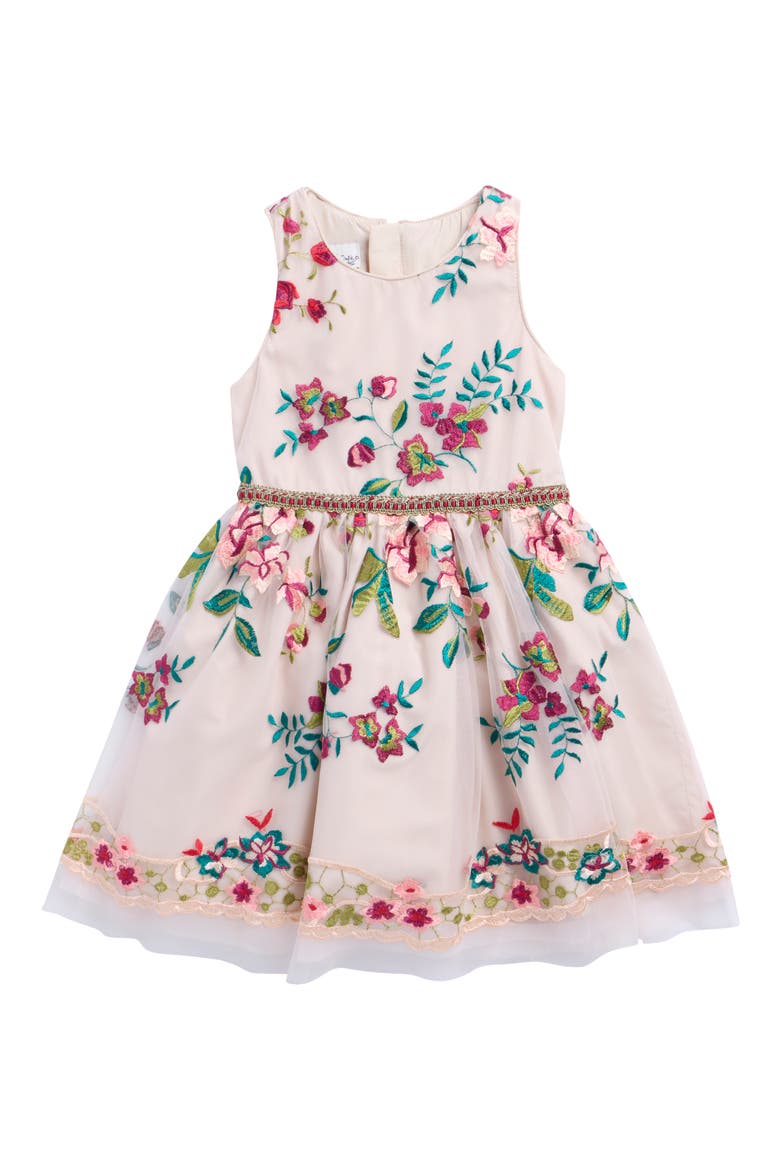 Kids' Embroidered Mesh Dress, Main, color, CREAM/ MULTI