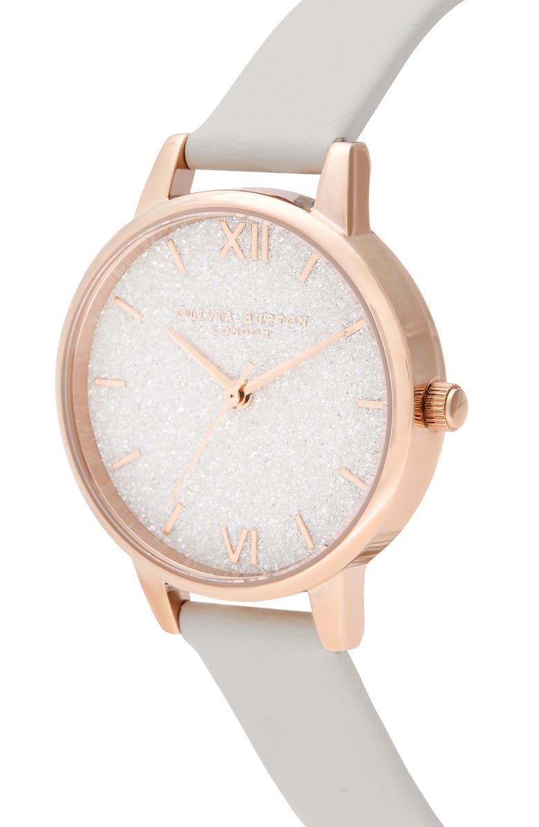 Olivia Burton Glitter Dial Eco Faux Leather Strap Watch, 34mm, Alternate, color, 