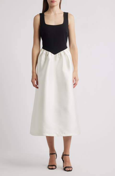 Mix Media Scuba & Crepe Midi Dress