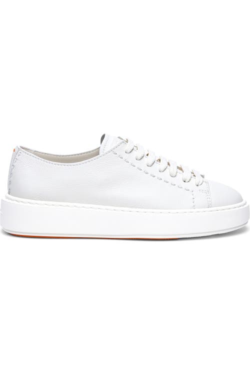 Santoni Pebbled Leather Low-top Sneakers In White