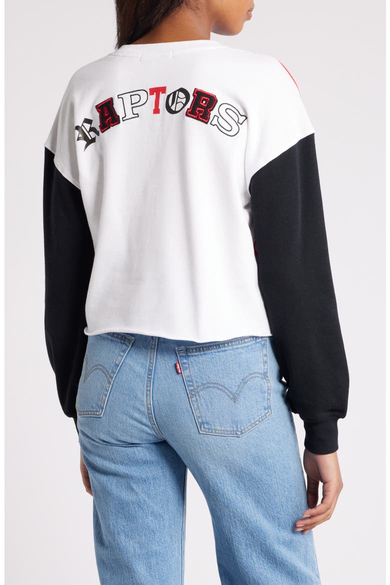 Women's WEAR by Erin Andrews Heather Red Toronto Raptors Mixed Letter Cropped Pullover Sweatshirt, Alternate, color, Heather Red