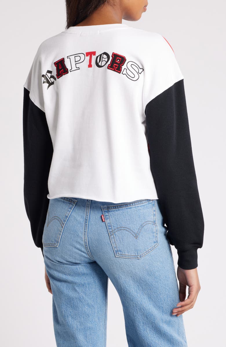WEAR by Erin Andrews Women's WEAR by Erin Andrews Heather Red Toronto Raptors Mixed Letter Cropped Pullover Sweatshirt, Alternate, color, Heather Red