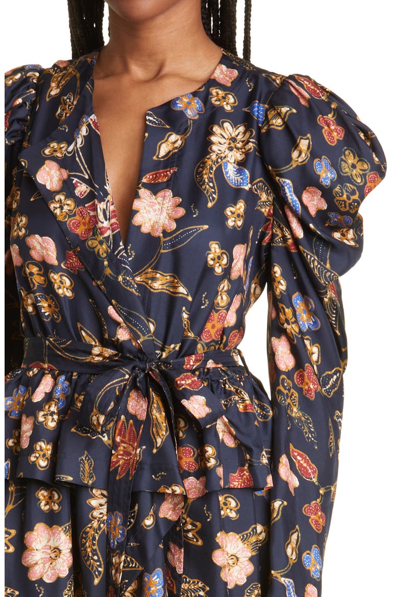 Virginia Floral Print Long Sleeve Silk Midi Dress, Alternate, color, ODESSA
