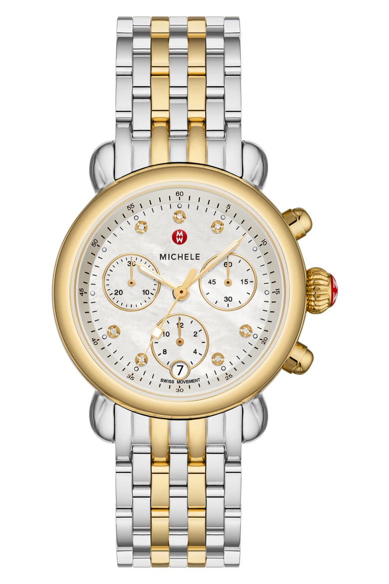 CSX Two-Tone Diamond Bracelet Watch, 36mm, Main, color, 2T SILVER/GOLD/WHITE