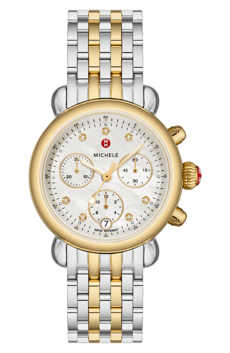 MICHELE CSX Two-Tone Diamond Bracelet Watch, 36mm, Main, color, 