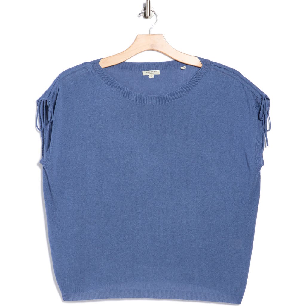 Max Studio Ruched Shoulder Cap Sleeve Sweater In Blue