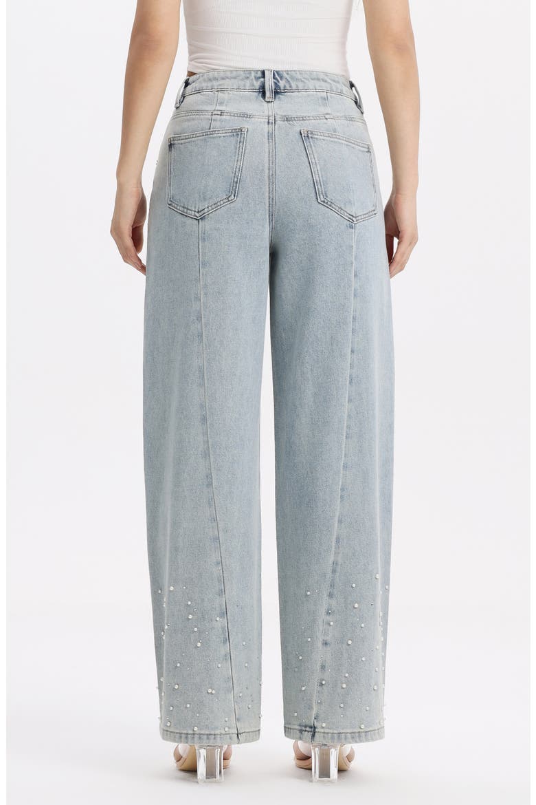 Embellished High Waist Barrel Jeans, Alternate, color, GLACIER