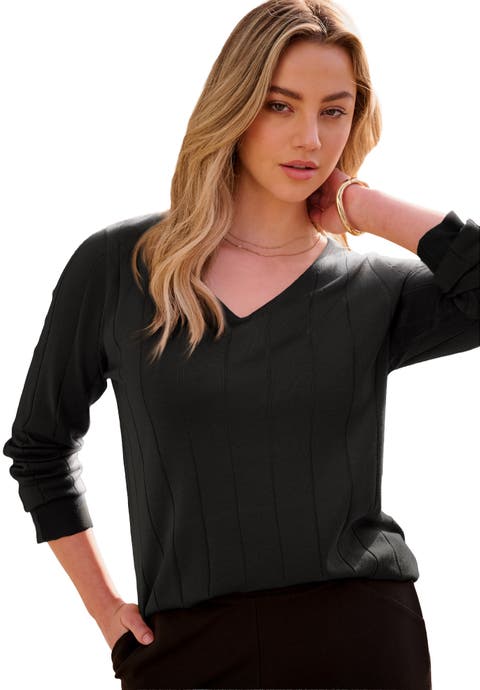Plus Size Drop Needle V Neck Lightweight Sweater Knit