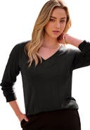 Roaman's Plus Size Drop Needle V Neck Lightweight Sweater Knit