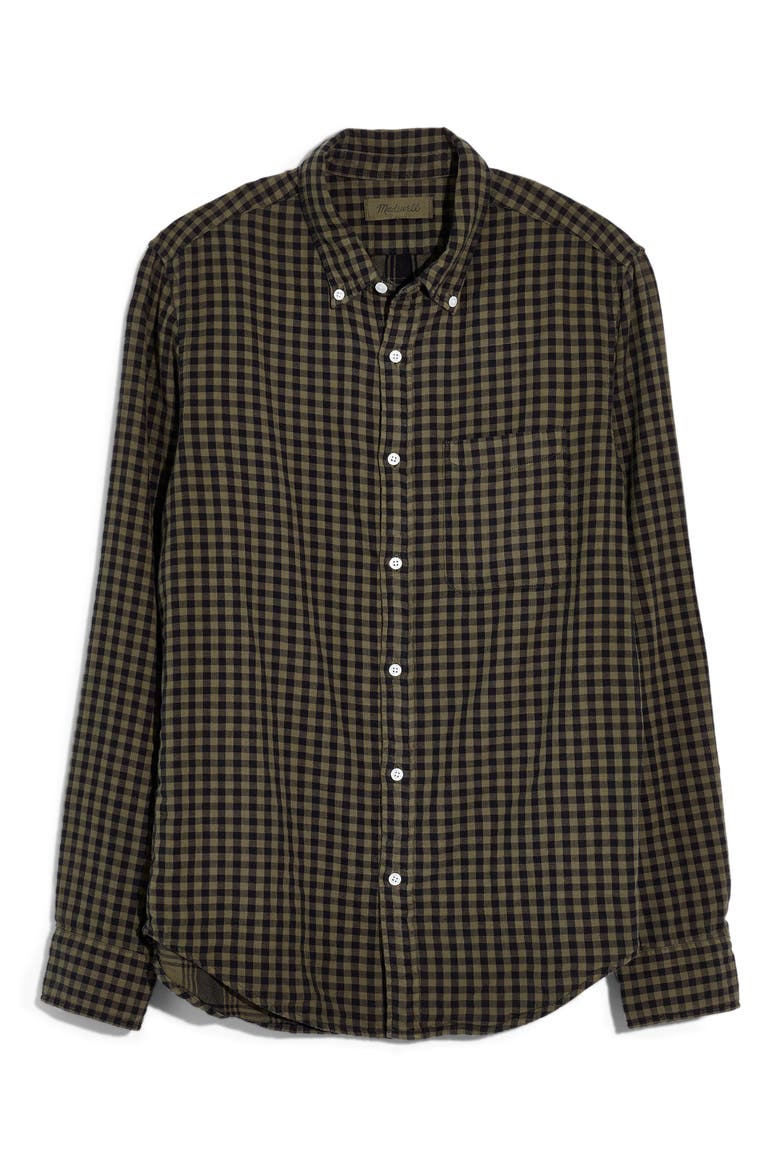 Double Weave Gingham Check Button-Down Sport Shirt, Alternate, color, DRIED CLOVER GINGHAM
