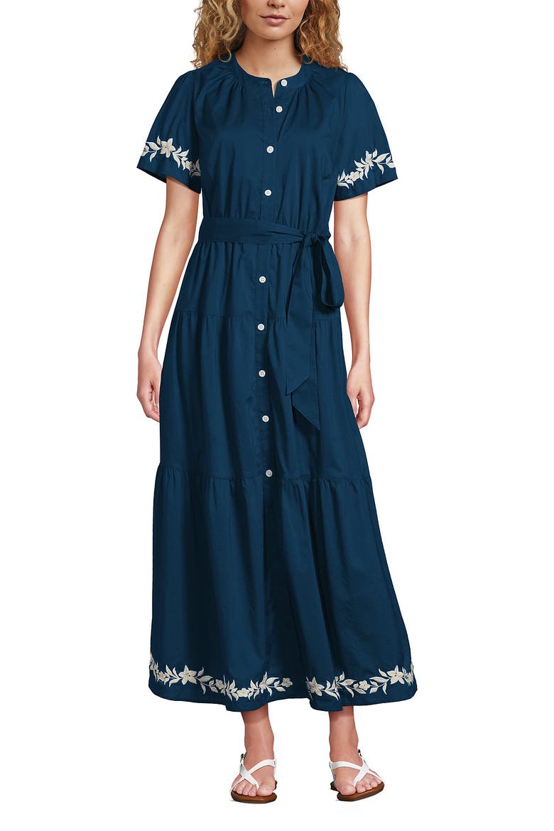 Cotton Voile Button Front Maxi Dress, Main, color, Baltic Teal Floral Vine