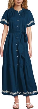 Lands' End Cotton Voile Button Front Maxi Dress