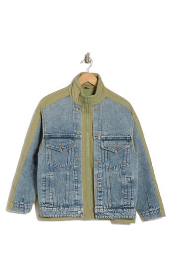 Blanknyc Nylon Quilted Denim Trucker Jacket In Track Record