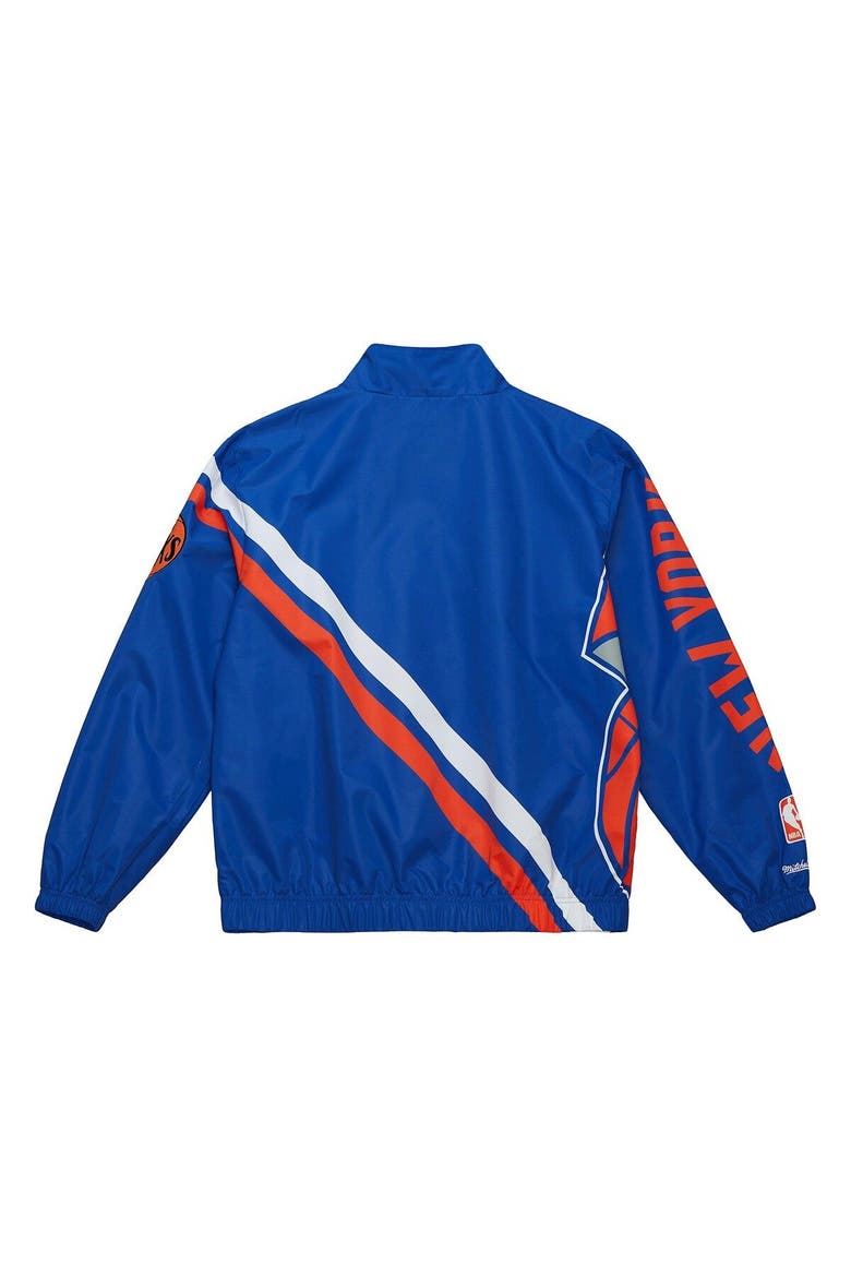 Men's Mitchell & Ness Blue New York Knicks Exploded Logo Warm-Up Full-Zip Jacket, Alternate, color, Blue