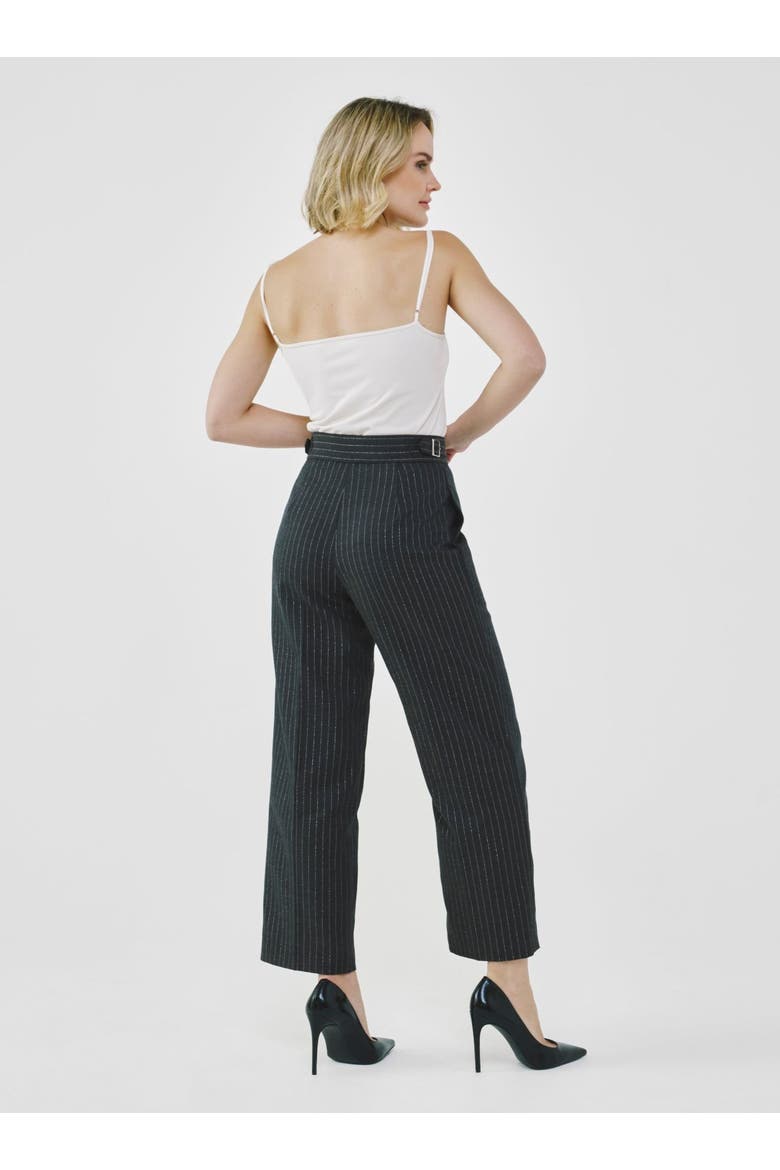 Pinstripe High-Waist Tailored Pants, Alternate, color, Charcoal Grey