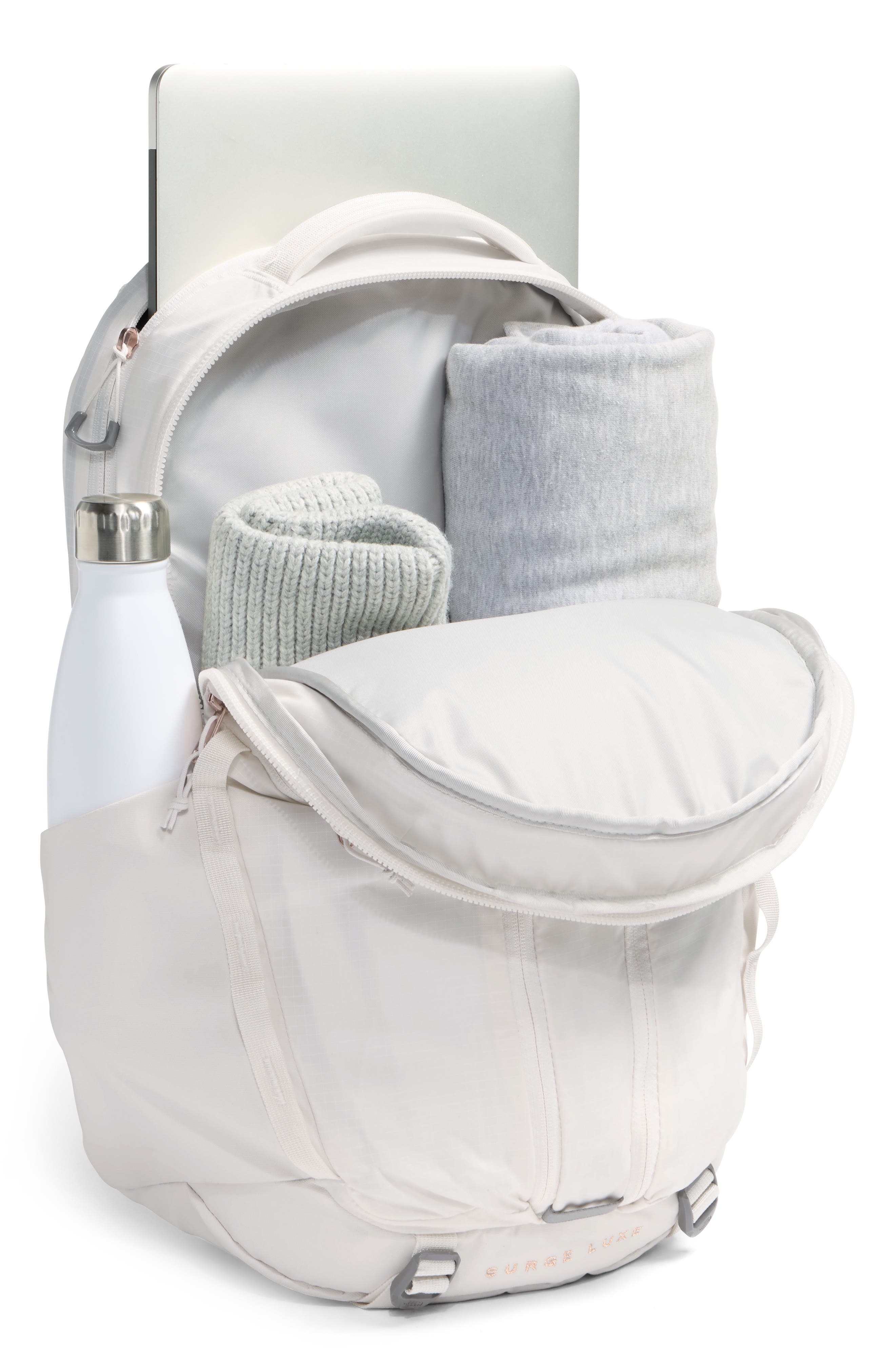 Surge Luxe Water Repellent Ripstop Backpack, Alternate, color, WHITE DUNE/ BURNT CORAL