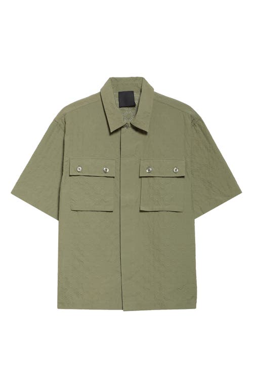 Givenchy Boxy Monogram 72 Embossed Short Sleeve Button-up Shirt In Almond Green