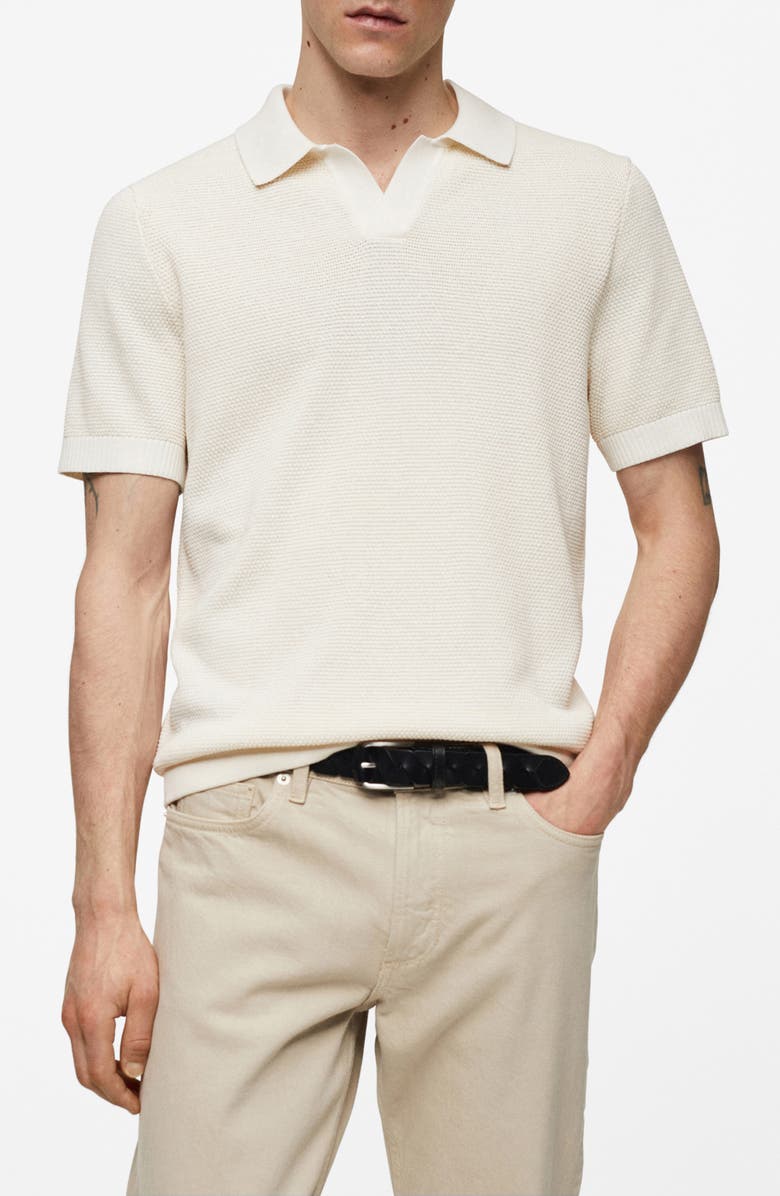 MANGO Textured Knit Johnny Collar Polo Shirt, Main, color, 