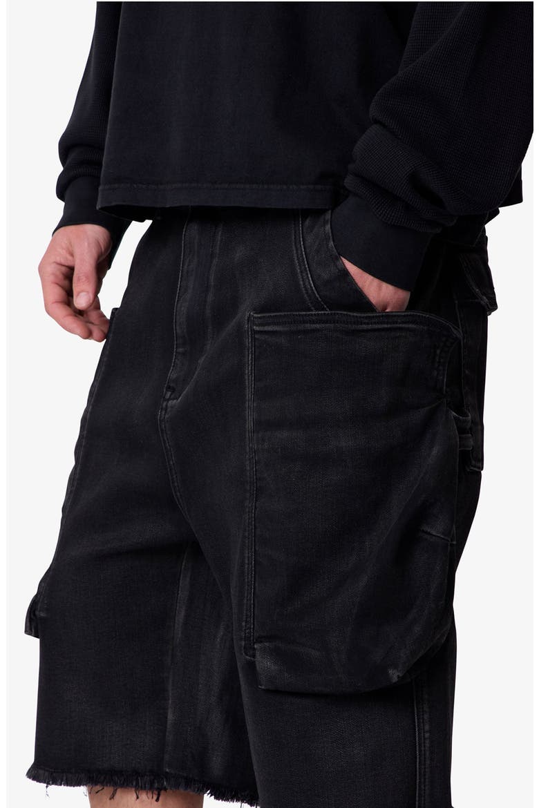 Baggy Waxed Cargo Shorts, Alternate, color, BLACK