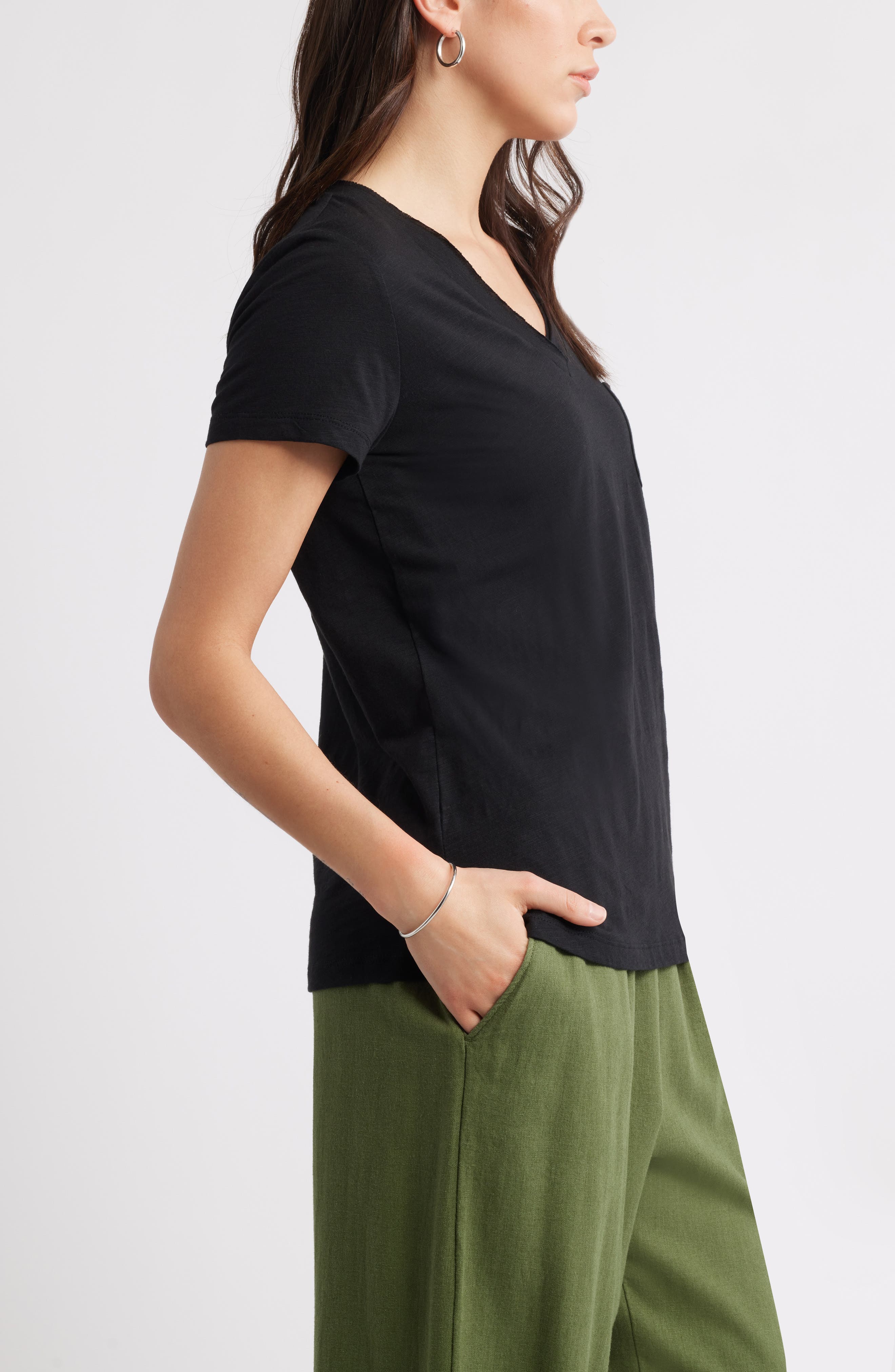 Женские Caslon® Cotton & Modal V-Neck T-Shirt — фото 4