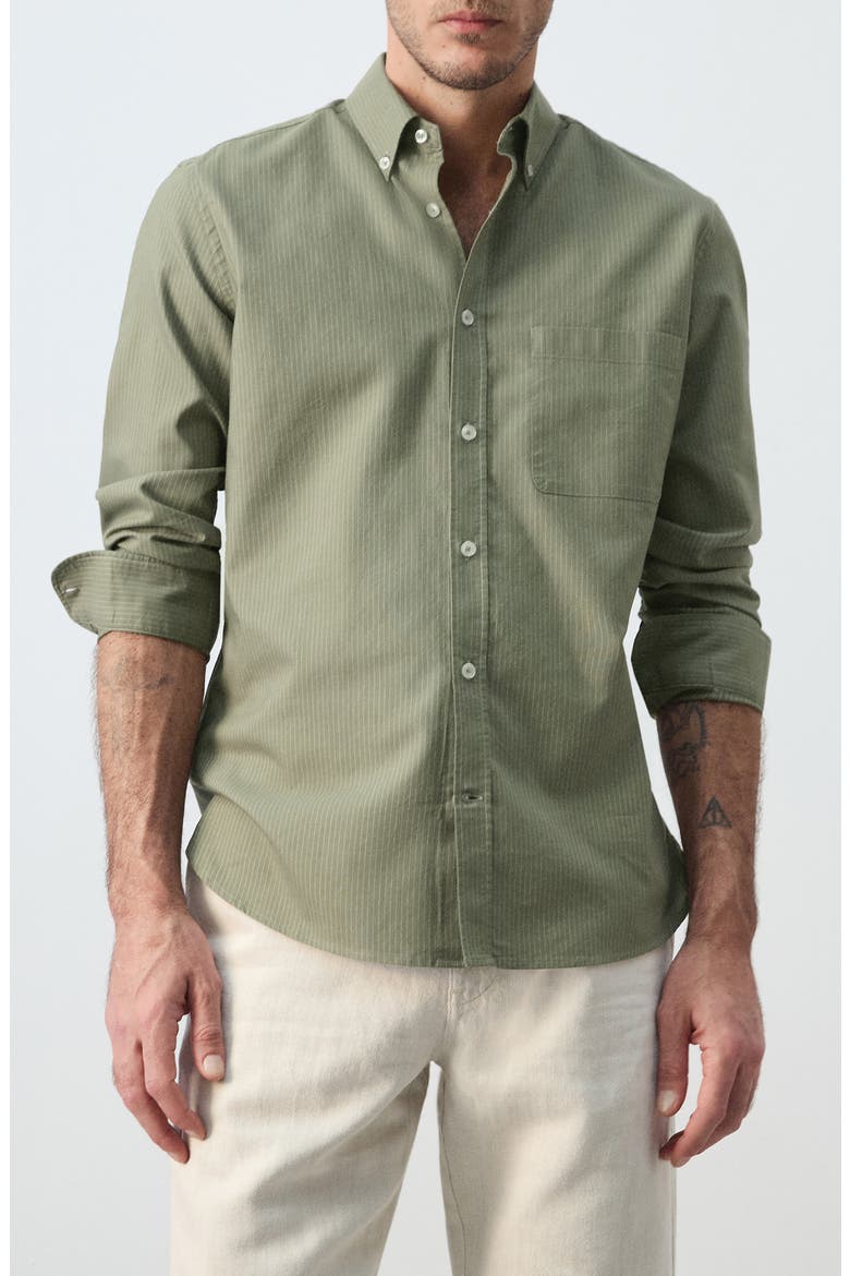Regular Fit Stripe Button-Down Shirt, Main, color, GREEN