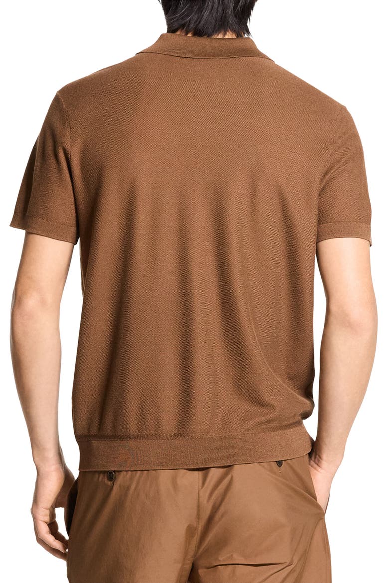 Short Sleeve Silk & Cotton Polo Sweater, Alternate, color, DEEP TOBACCO