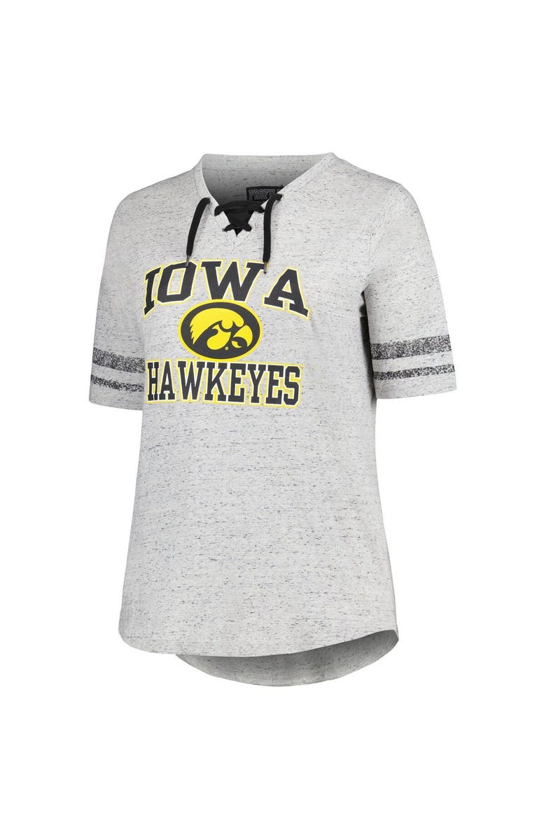 PROFILE Women's Profile Heather Gray Iowa Hawkeyes Plus Size Striped Lace-Up V-Neck T-Shirt, Alternate, color, 