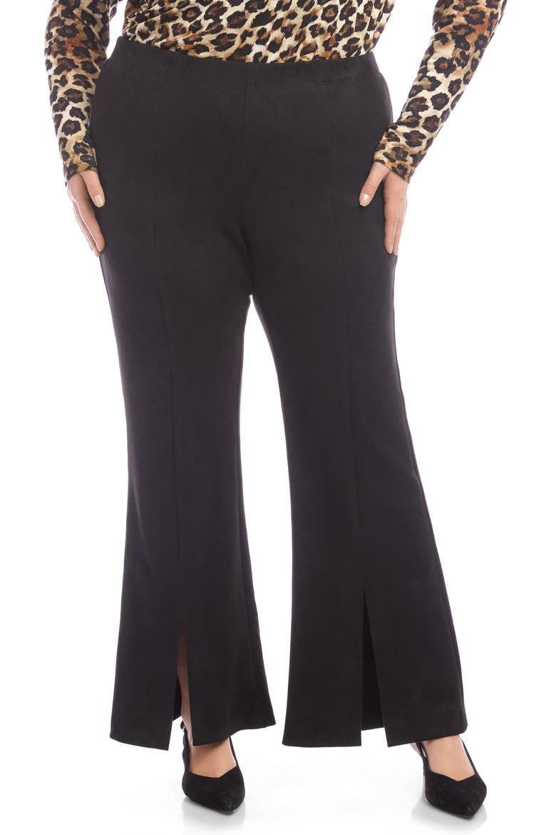 Faux Suede Front Slit Flare Pants, Main, color, BLACK