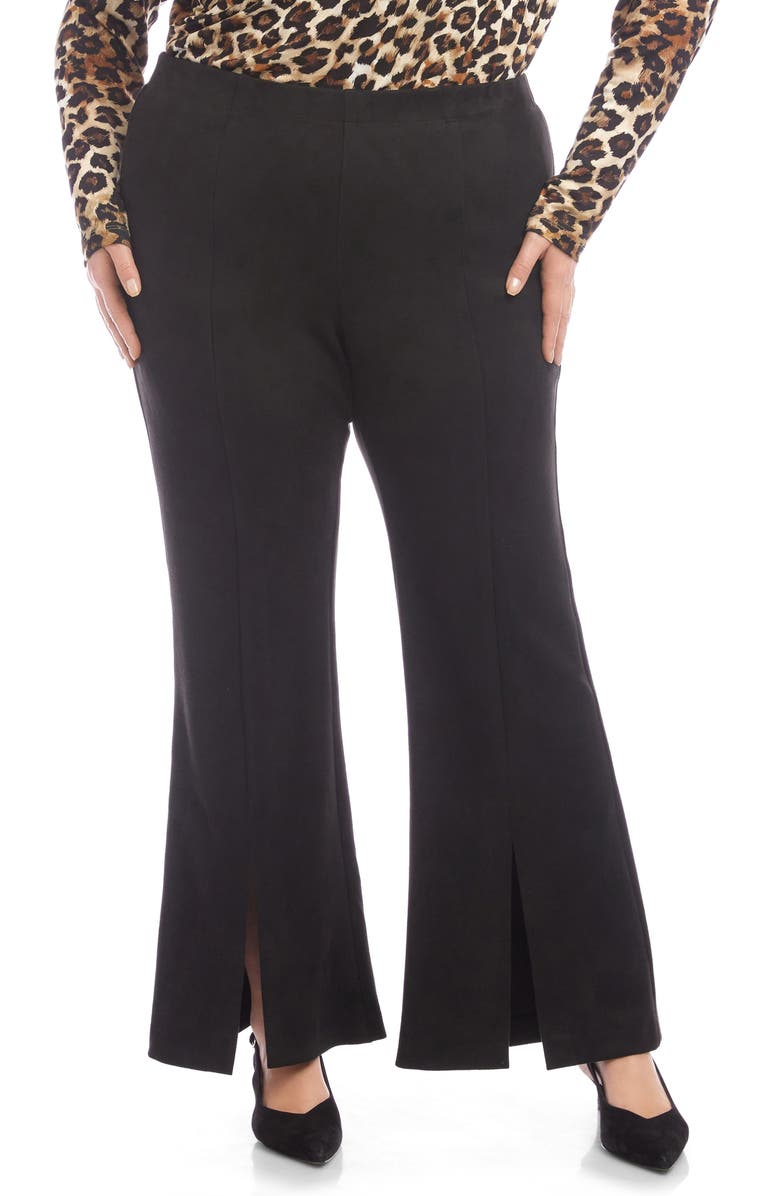 Karen Kane Faux Suede Front Slit Flare Pants, Main, color, Black