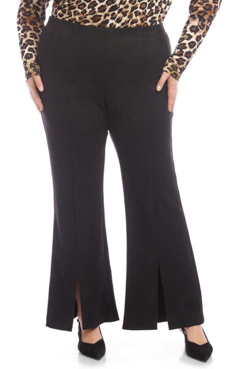 Faux Suede Front Slit Flare Pants (Plus)