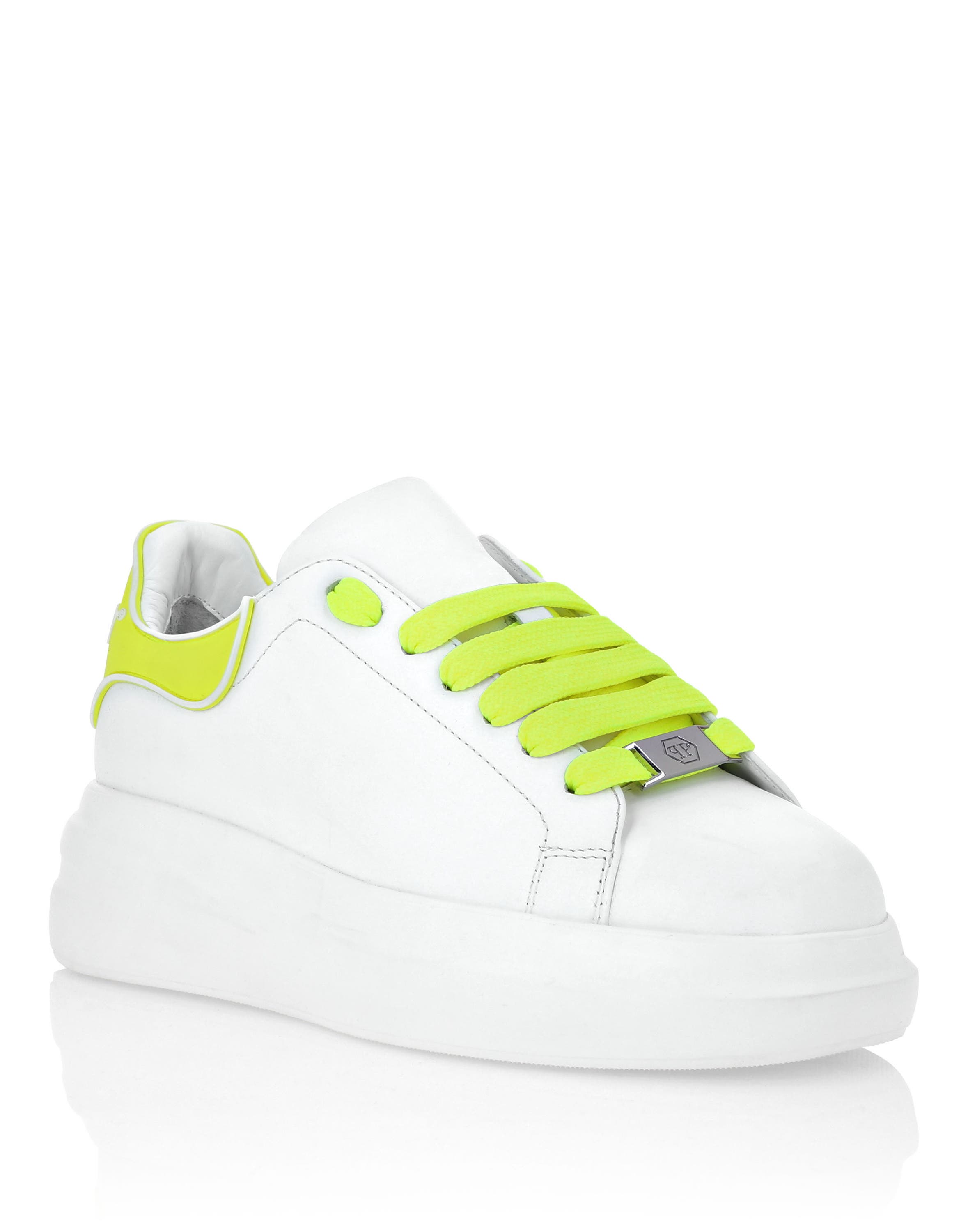 Nappa Leather Sneakers Low Top Unisex, Main, color, White/yellowfluo