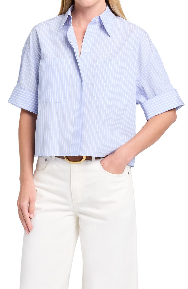 TWP My Newest Mistake Pinstripe Button-Up Shirt, Main, color, Blue Haven / White