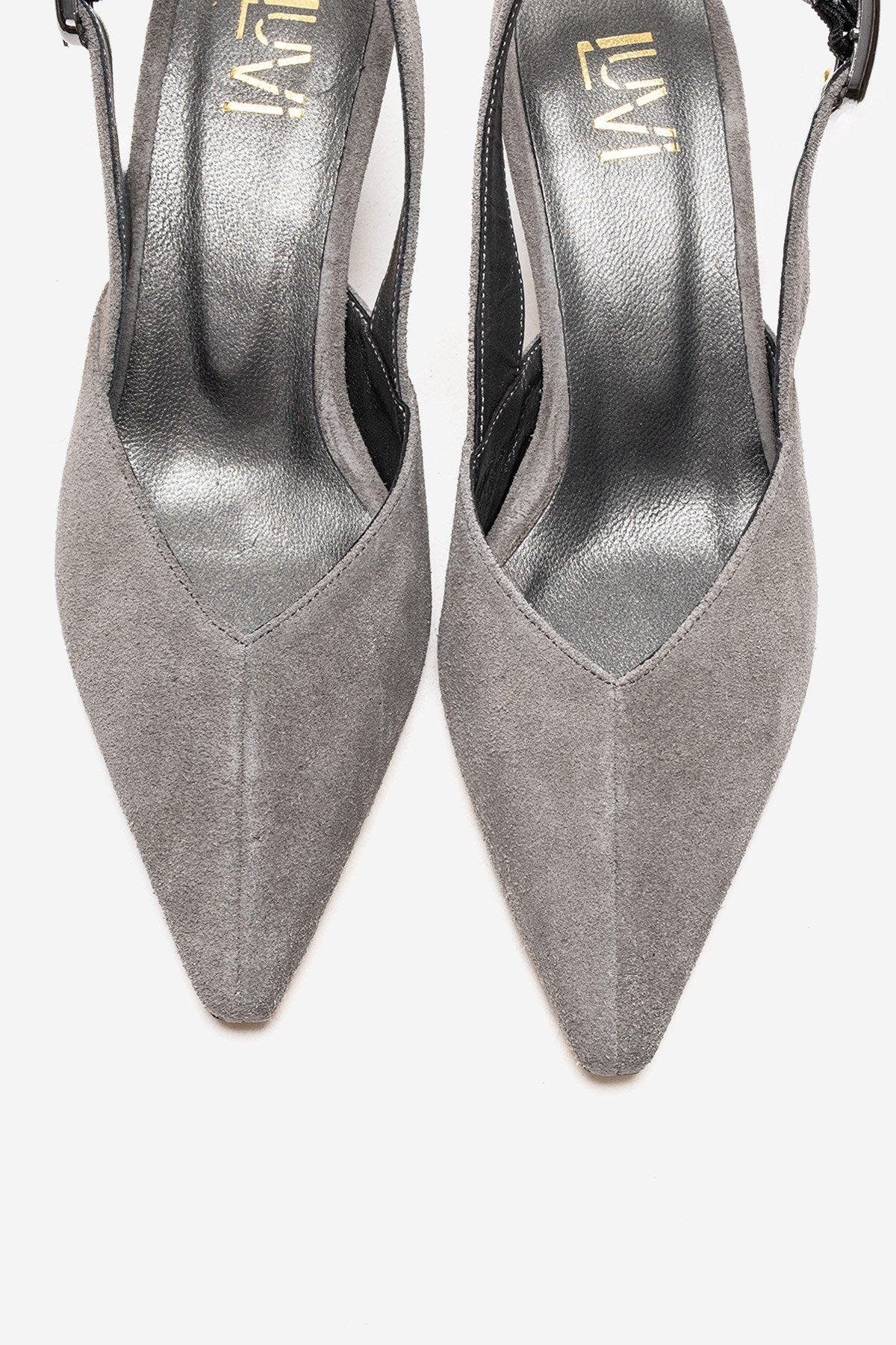 Forever & Always Shoes Dioris Leather Slingback Kitten Heel Pump, Alternate, color, Grey Suede