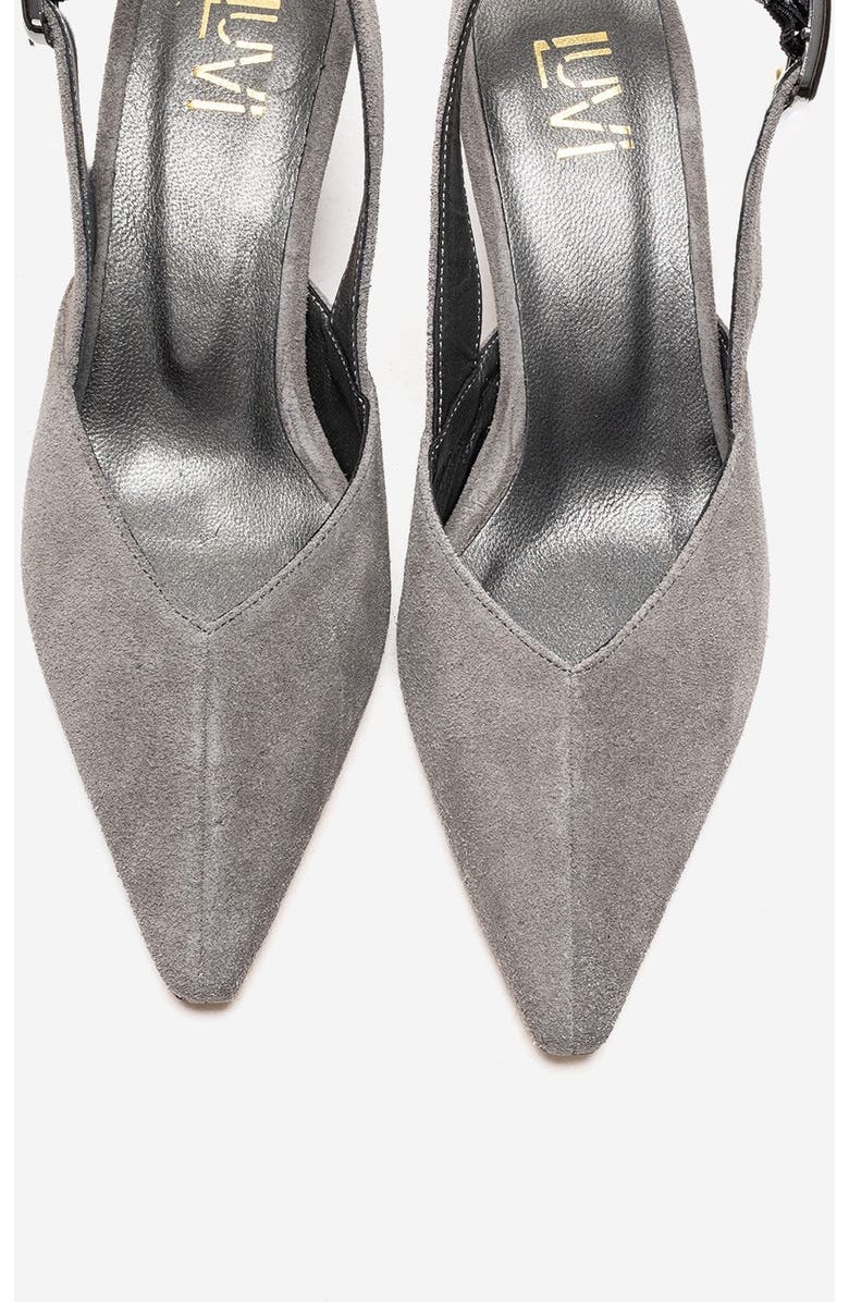 Forever & Always Shoes Dioris Leather Slingback Kitten Heel Pump, Alternate, color, Grey Suede