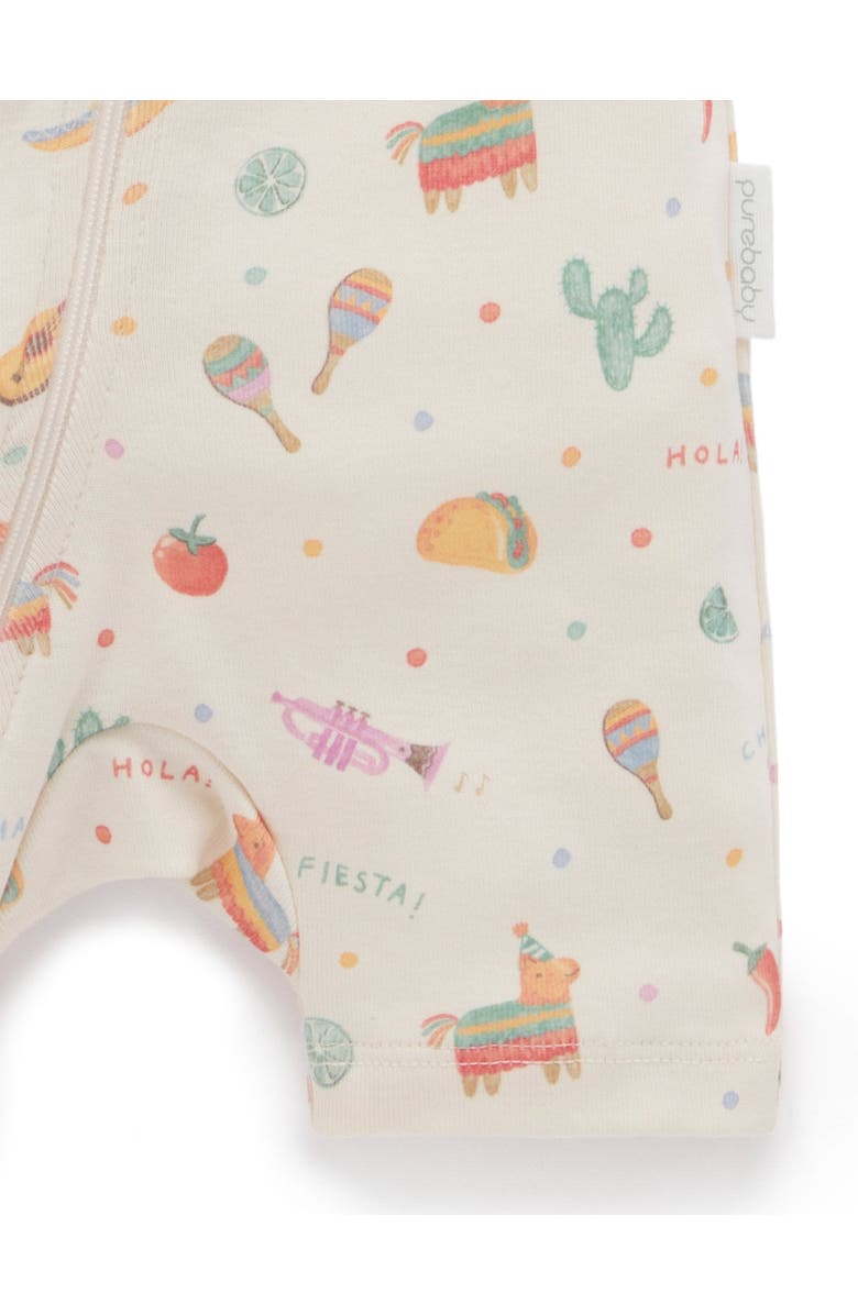 Purebaby 2 Pack Short Sleeve Zip Romper Pinata, Alternate, color, Pinata Print