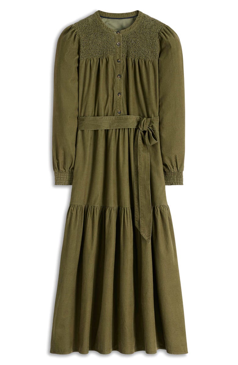 Boden Cecily Belted Long Sleeve Cotton Corduroy Midi Dress, Alternate, color, Woodland Green