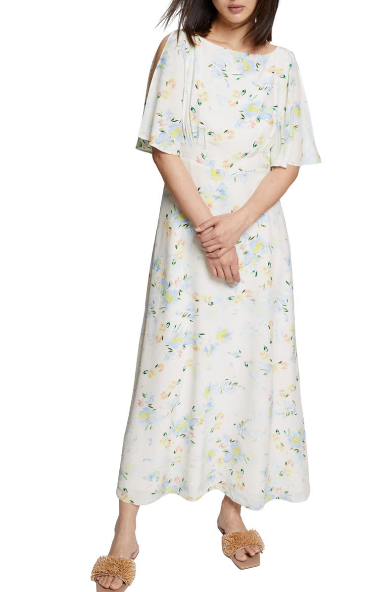 & Other Stories Floral Flutter Sleeve Dress, Main, color, White