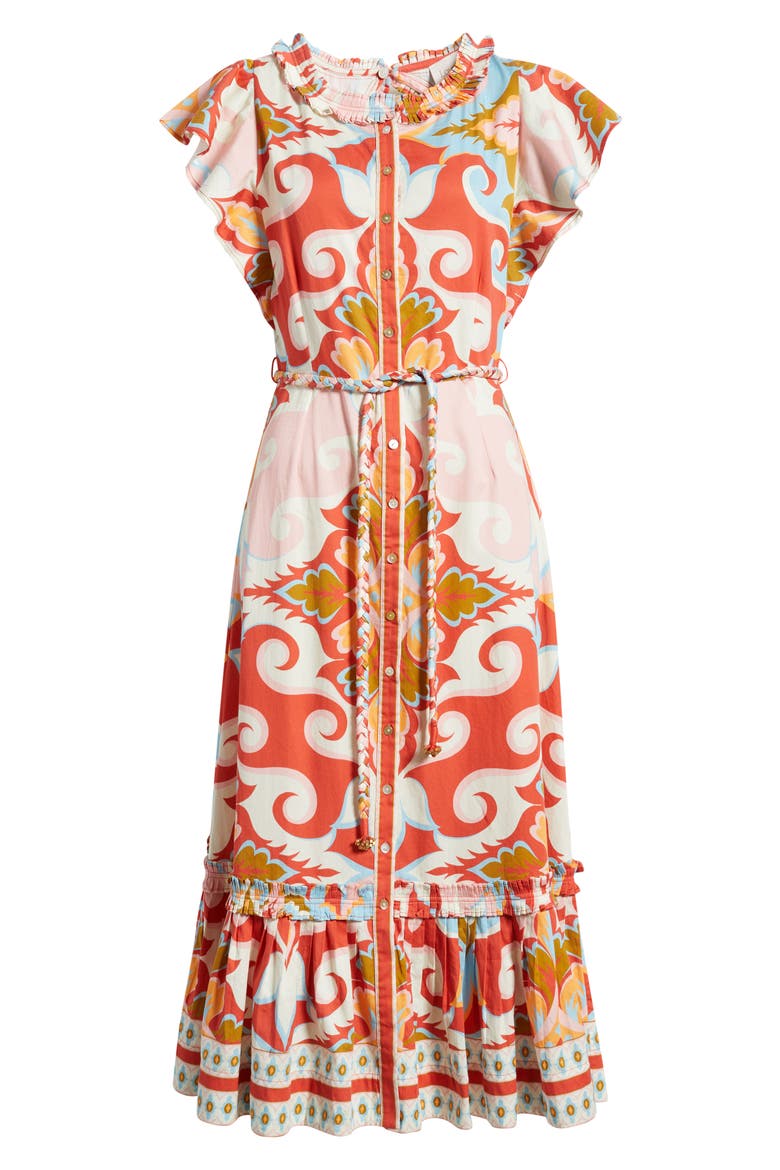 Ella Braided Tie Belt Cotton Midi Dress, Alternate, color, ROSETTI PRINT