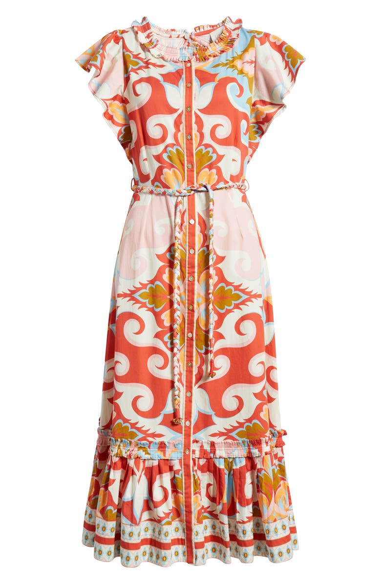 LOVE THE LABEL Ella Braided Tie Belt Cotton Midi Dress, Alternate, color, Rosetti Print