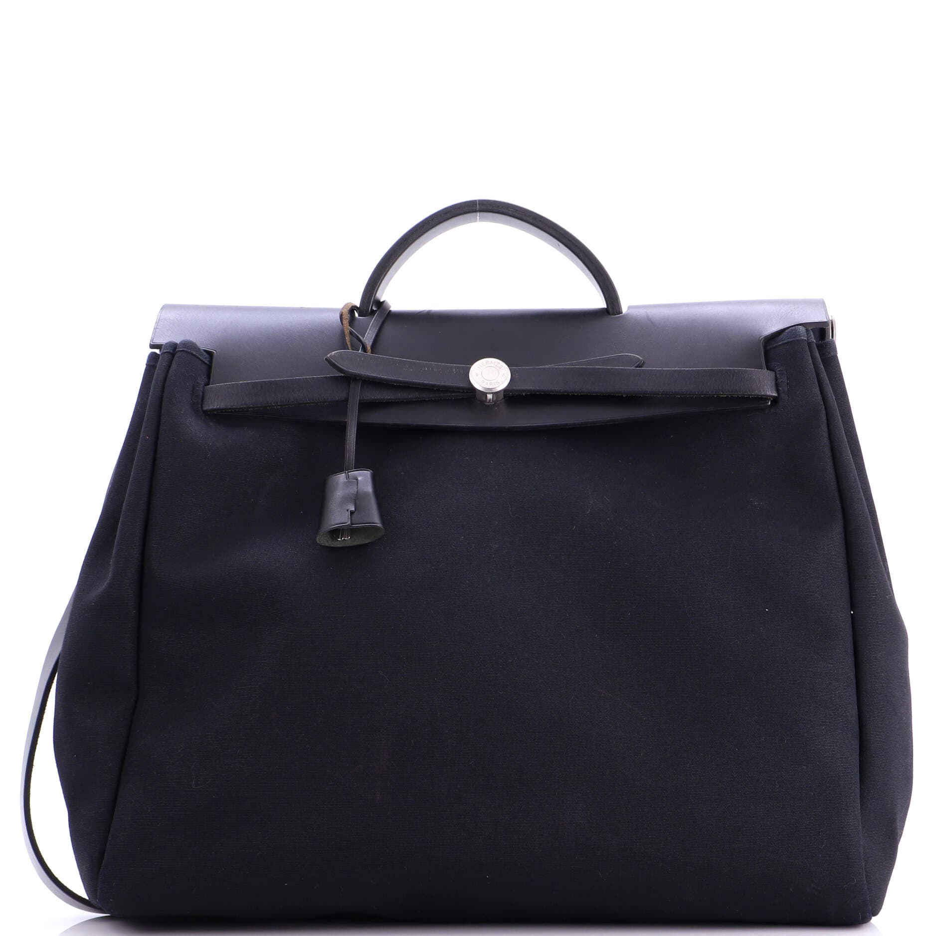 Pre-Owned Hermes Herbag Toile and Leather MM, Main, color, Noir