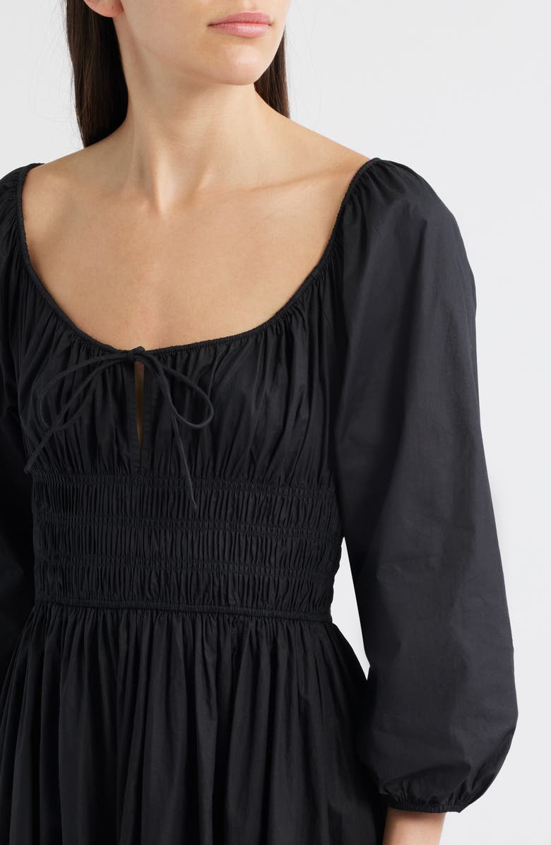 DÔEN Quintessa Shirred Organic Cotton Maxi Dress, Alternate, color, Black