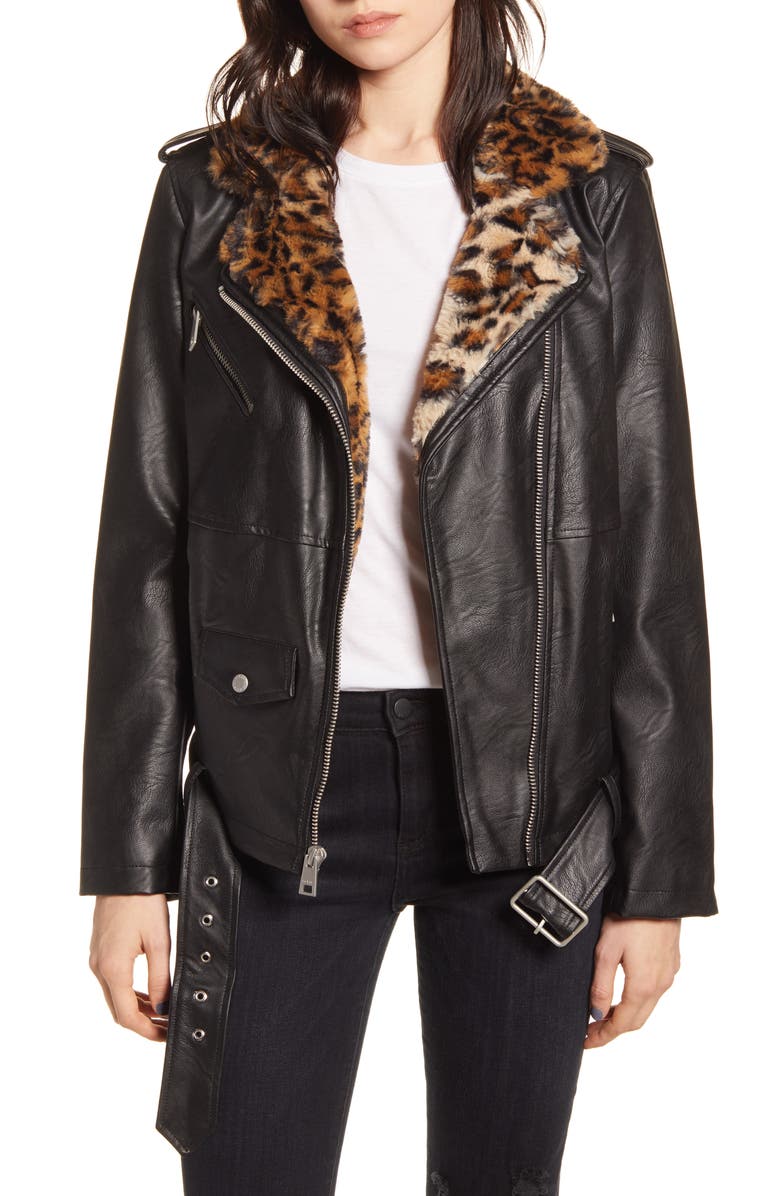 Levi's<sup>®</sup> Oversize Faux Leather Moto Jacket with Faux Fur Trim, Main, color, 