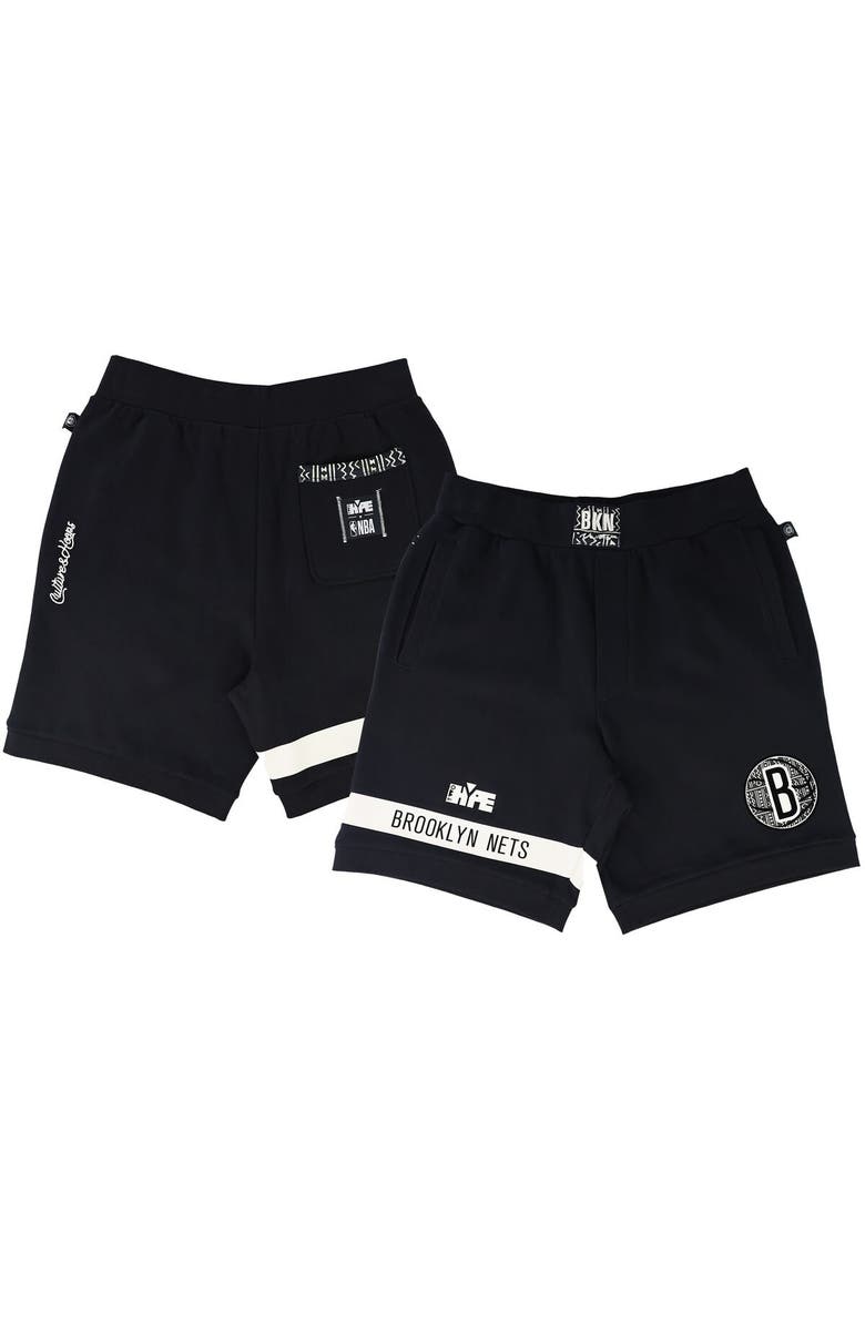 Two Hype Unisex NBA x Two Hype Black Brooklyn Nets Culture & Hoops Premium Classic Fleece Shorts, Alternate, color, Black