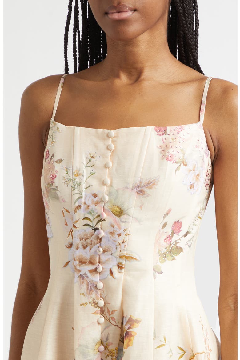 Corset Linen & Silk Twill Fit & Flare Dress, Alternate, color, ADORNED IN ARANJUEZ